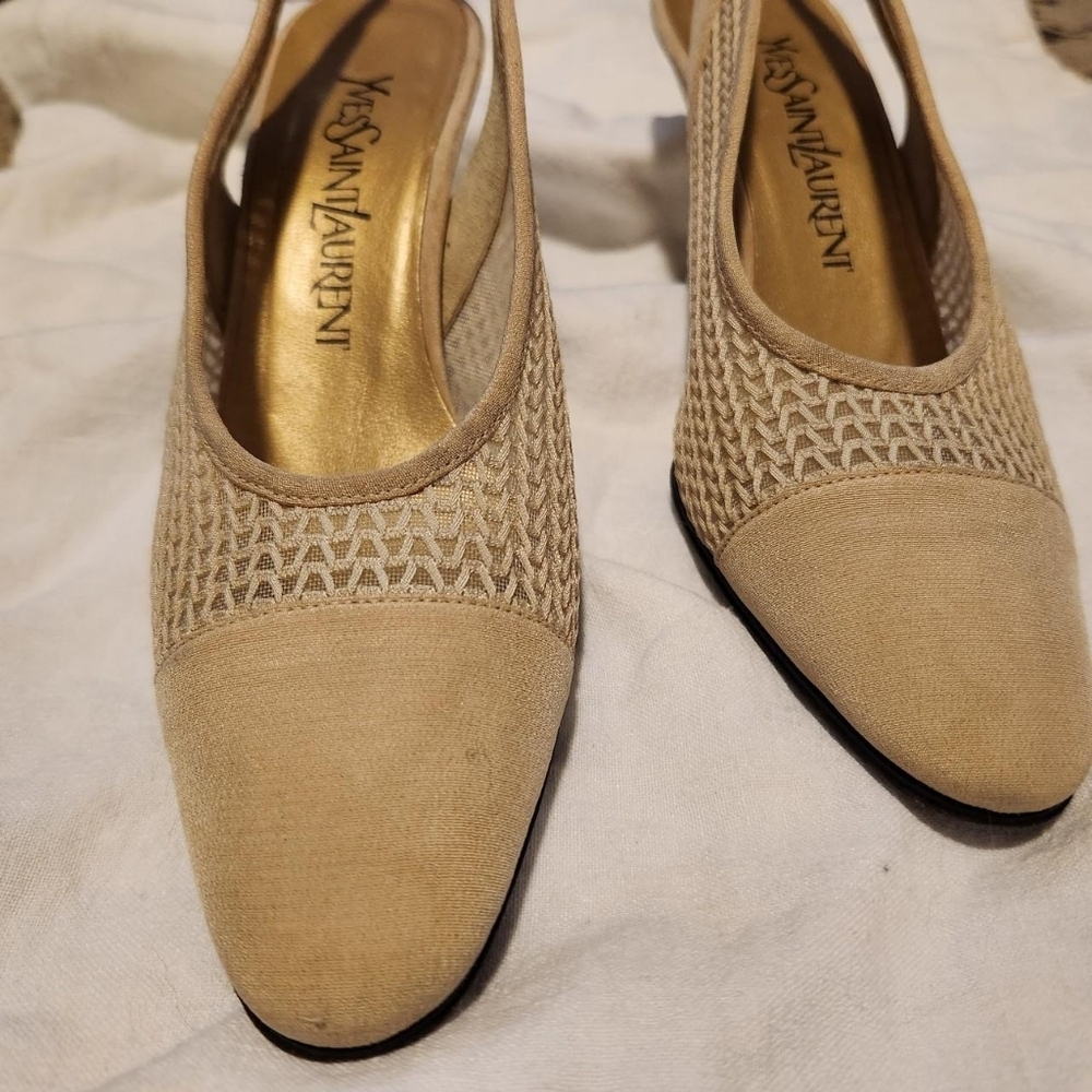 Vintage 1990s Yves Saint Laurent Slingback Heels | Woven Leather | Made in Italy - Picture 2 of 8
